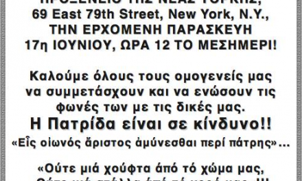 Συγκέντρωση συμπαράστασης στην Ελλάδα, Παρασκευή 17 Ιουνίου στο Γενικό Προξενείο της Νέας Υόρκης!