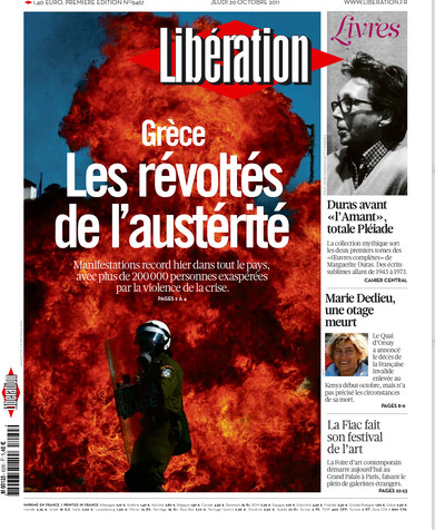 Liberation 20.10.2011ΕΞΟΡΓΙΣΜΕΝΗ, η Ελλάδα στις φλόγες.