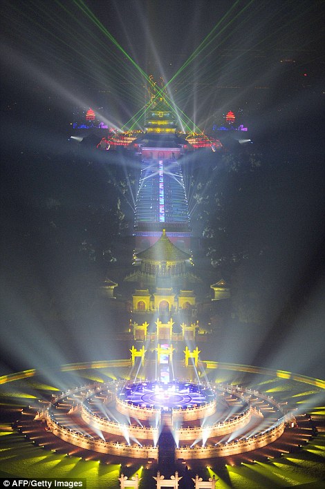 The Circular Mound is illuminated as Beijing celebrates 2012 at the Temple of Heaven Park