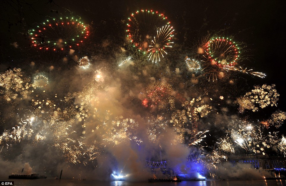 LONDON: 2012 starts with a bang as spectacular fireworks light up the sky over the London Eye on the South Bank of the Thames in the capital at midnight