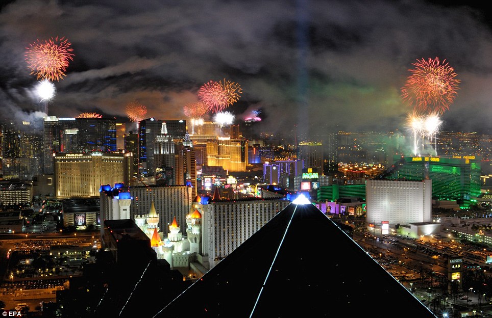 LAS VEGAS: Fireworks burst over the Las Vegas Strip in the early minutes of New Year's Day 2012