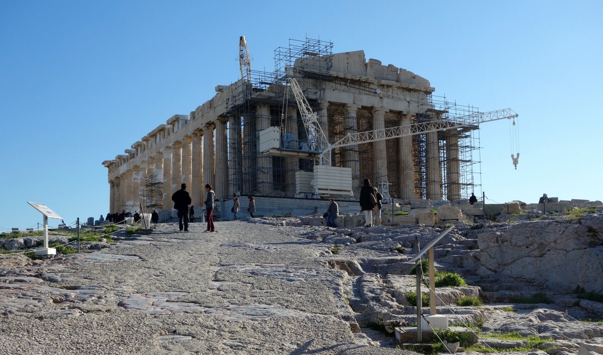 parthenon with scaffolding athens greece