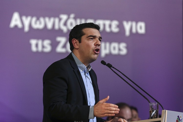 Alexis Tsipras, Greece's prime minister, speaks to Syriza party supporters in Athens on Saturday.