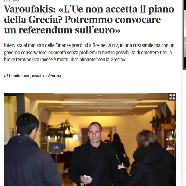 Corriere della Sera: Ό,τι δημοψήφισμα και αν κάνετε, θα είναι για το ευρώ