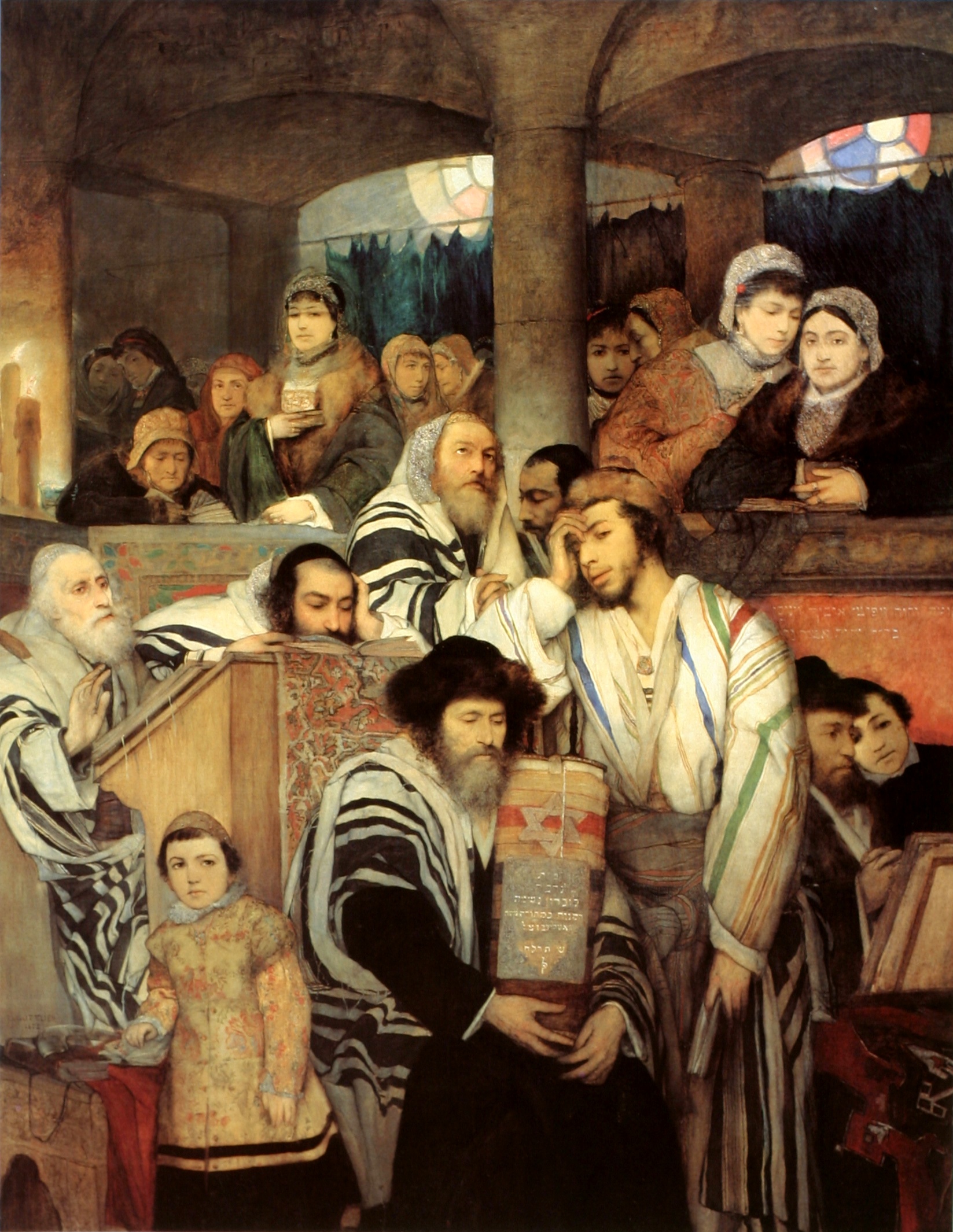 Εβραίοι που προσεύχονται σε συναγωγή κατά τη γιορτή του Γιομ Κιπούρ. (Πίνακας του Μορίς Γκότλιμπ, 1878)