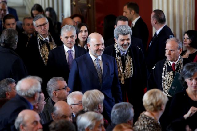 Pierre Moscovici arrives at the ceremony of proclamation as Doctor honoris causa, at the University of Athens.